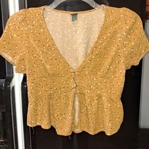 Wild Fable Yellow Floral V-Neck Blouse